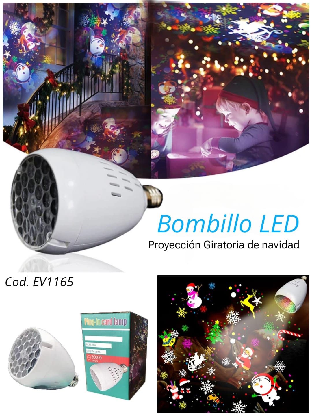 Bombillo Proyector Giratorio Navideño